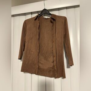 Vintage Brown Faux Suede Button Down Top